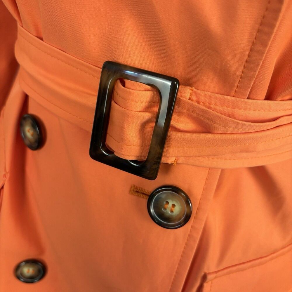 VTG Talbots Orange Trench Coat Jacket Rain Coat Womens Size 10P Lined Belt - Picture 11 of 13